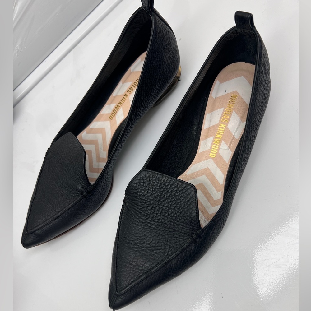 Nicholas Kirkwood Black Leather Pointed Flats